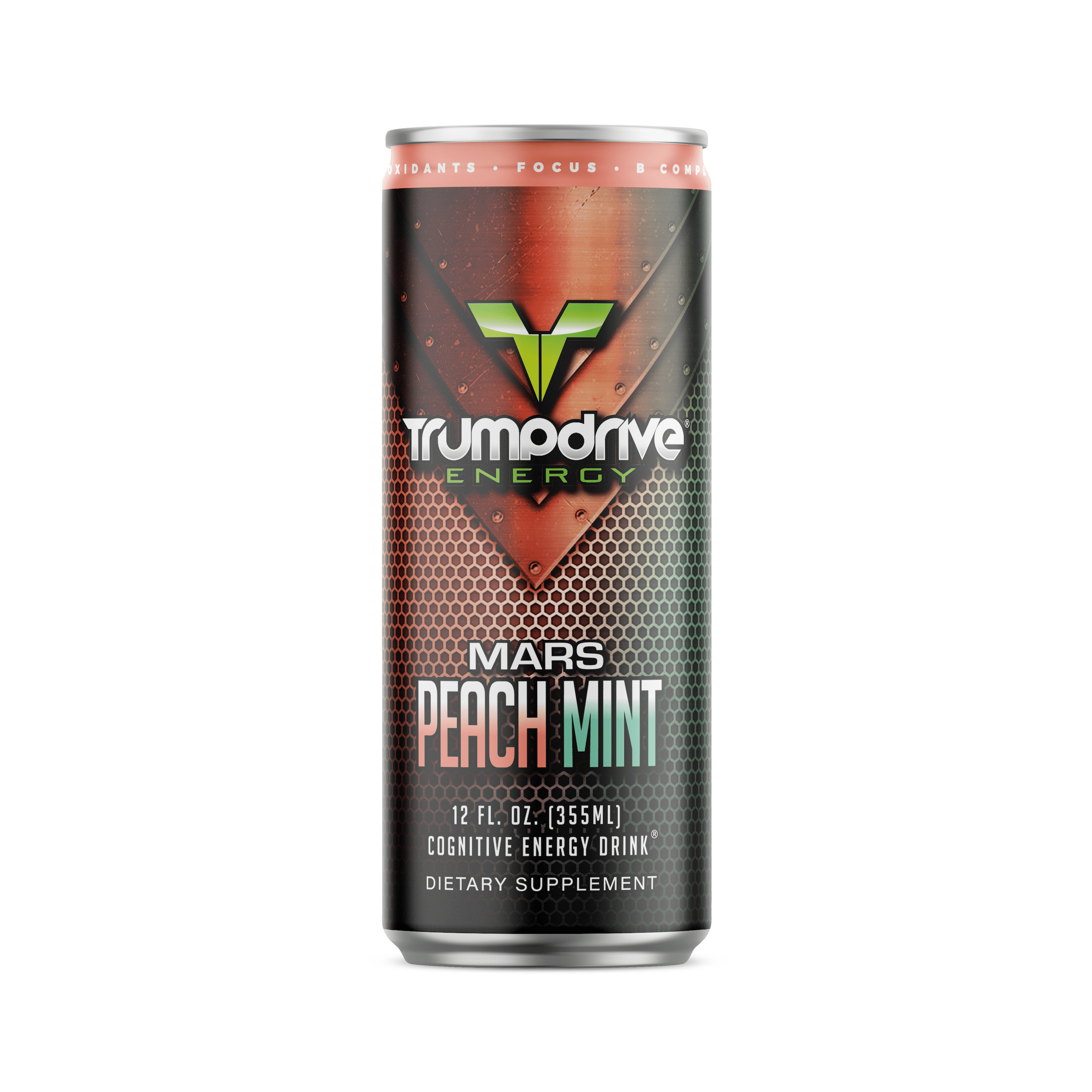 TRUMPDRIVE ENERGY Cognitive Energy Drink, Mars Peach Mint 12 Fl Oz (Pack of 12)