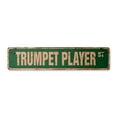 thumbnail image 1 of TRUMPET PLAYER Vintage Plastic Street Sign marching bands new music lessons | Indoor/Outdoor |  18" Wide, 1 of 4