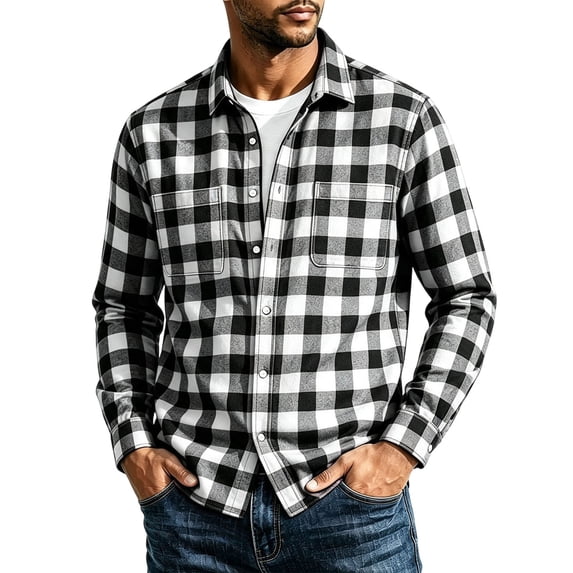 TRUNZI Mens Plaid Long Sleeve Button Down Shirts Regular Fit Work Office Suit Gingham Shirts with 2 Chest Pockets