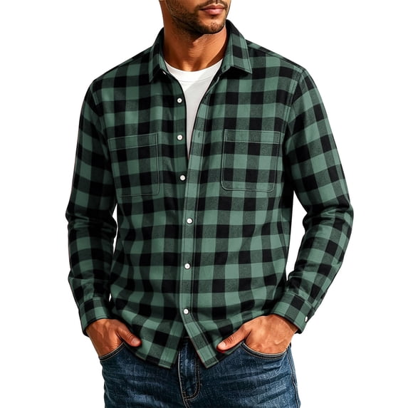 TRUNZI Mens Plaid Long Sleeve Button Down Shirts Regular Fit Work Office Suit Gingham Shirts with 2 Chest Pockets