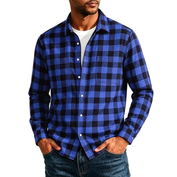 TRUNZI Mens Plaid Long Sleeve Button Down Shirts Regular Fit Work Office Suit Gingham Shirts with 2 Chest Pockets