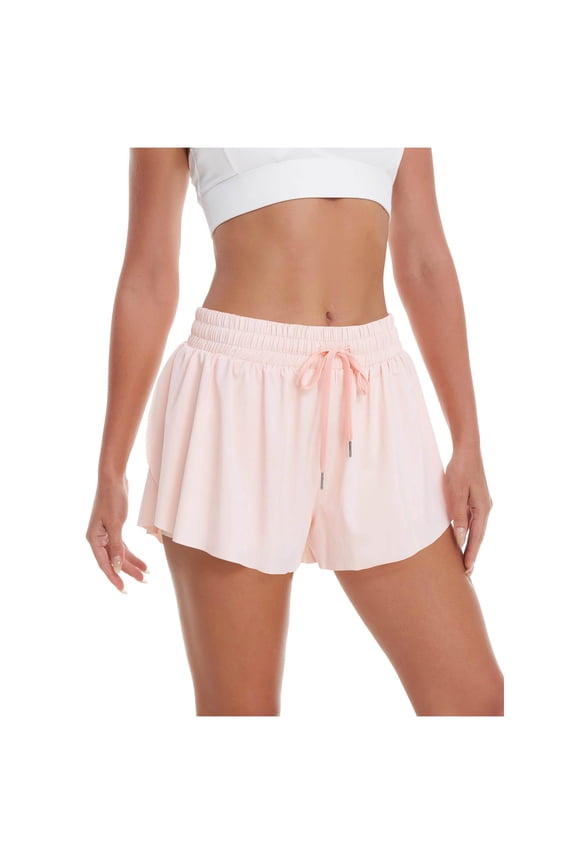 Running Shorts for Women with Pockets Flowy High Waist Drawstring Quick Dry Women Summer Workout Shorts Pink XS