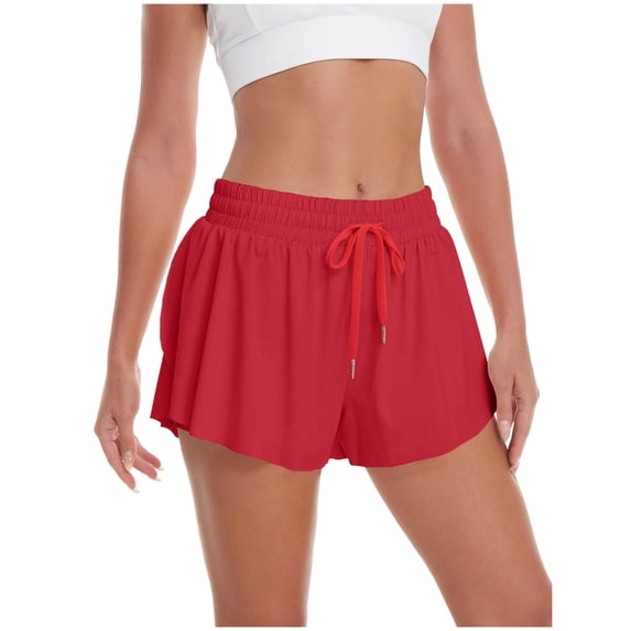 TRUNZI Running Shorts for Women with Pockets Flowy High Waist Drawstring Quick Dry Women Summer Workout Shorts Red 2XL