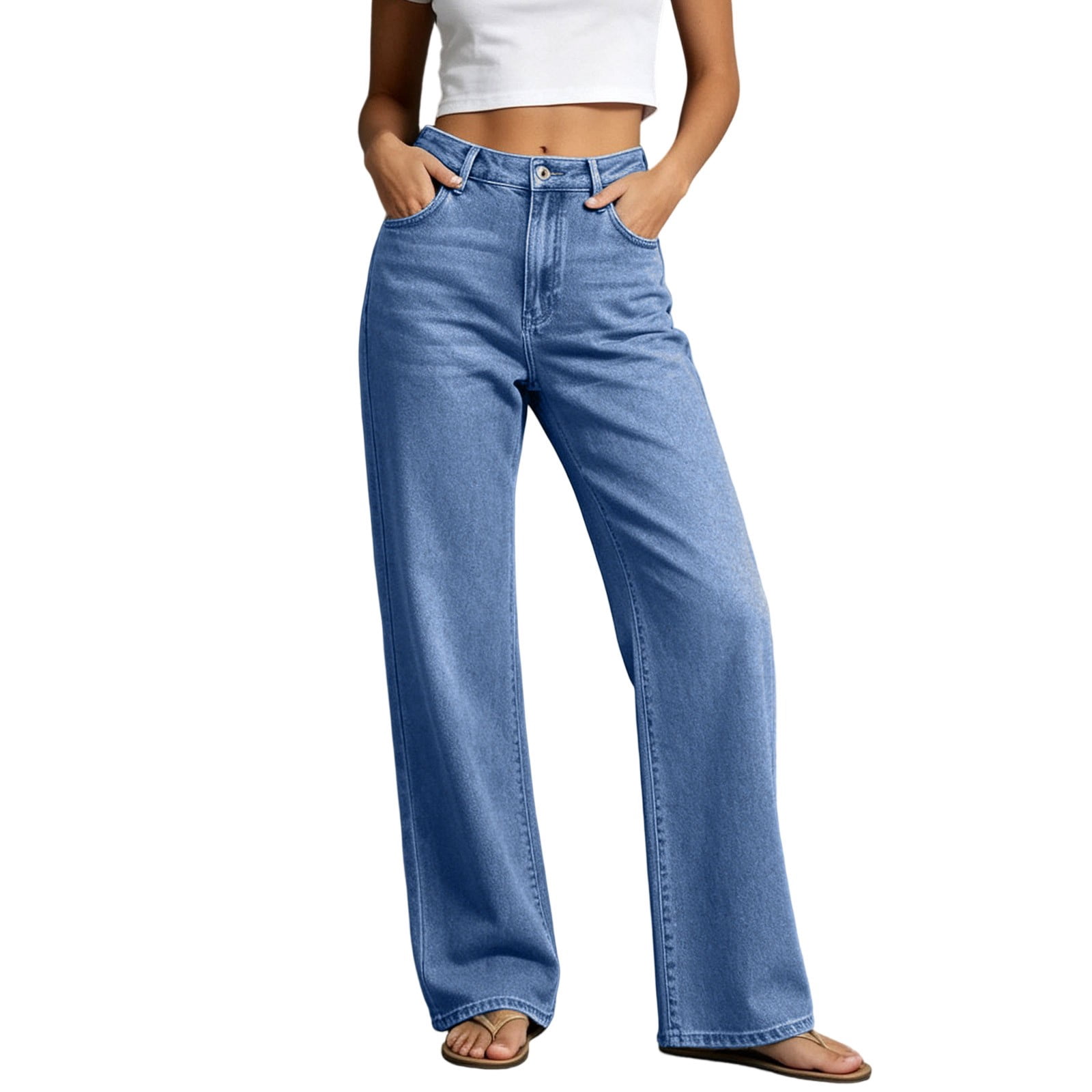TRUNZI Women's Straight Leg Jeans High Rise Waist Button Fly Casual ...