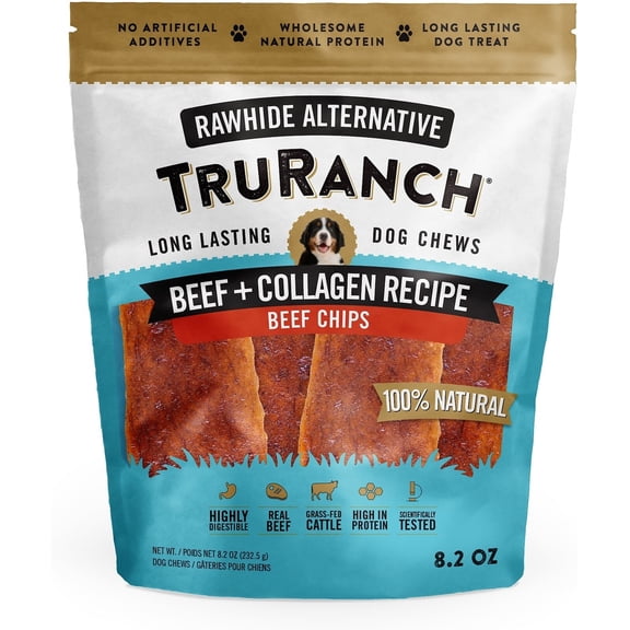 TRURANCH Collagen Chips - Collagen Dog Treats - Long Lasting Healthy Joint Support Dog Treat - Rawhide Alternative Chips - Skin & Coat Health - Made with Real Beef, 1 Bag, 8.2 oz