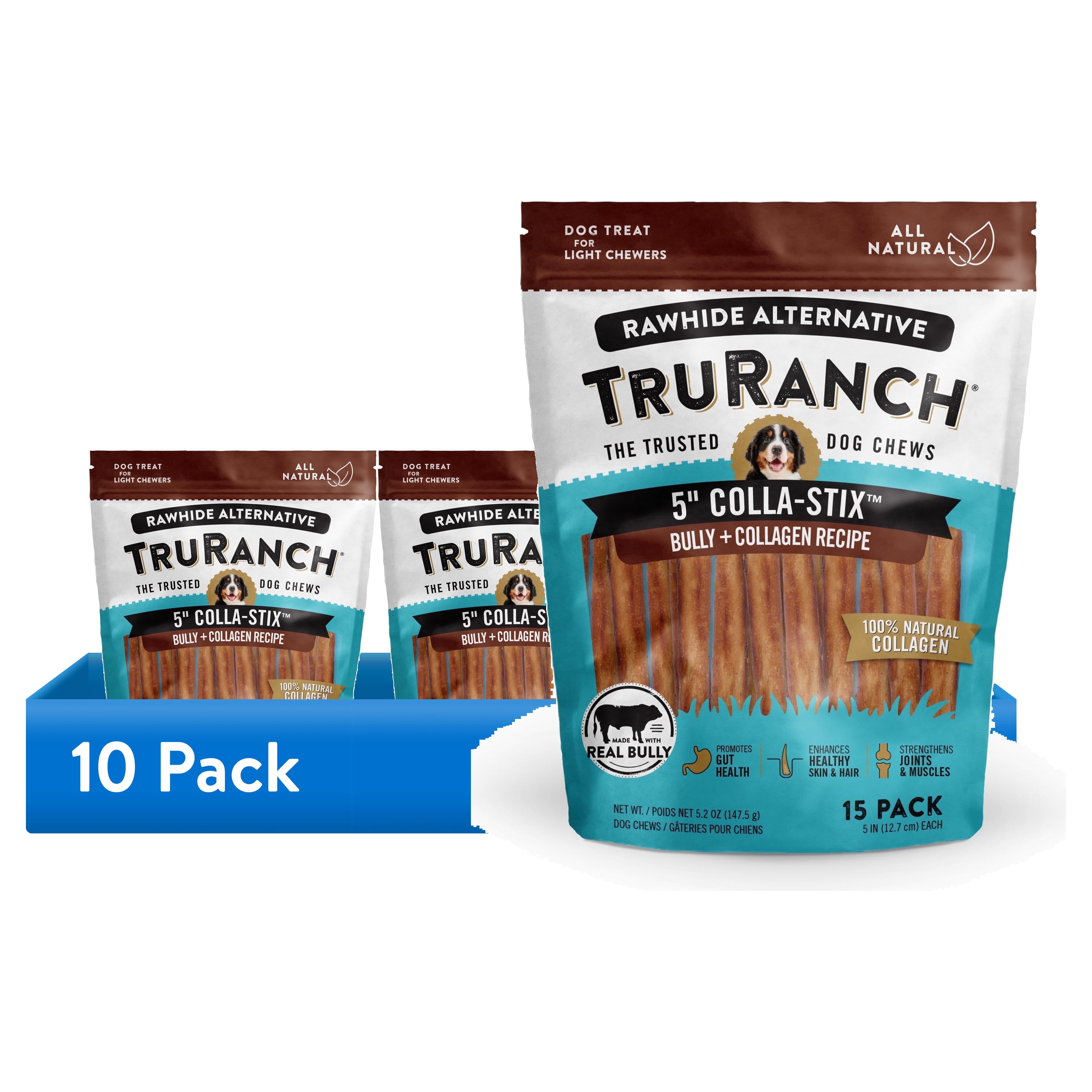 (10 pack) TRURANCH Collagen Sticks - 5" Collagen Sticks for Dogs - Long Lasting Healthy Joint Support Dog Treat - Rawhide Alternative - Skin & Coat Health - Made with Real Bully, 1 Bag, 15 Count