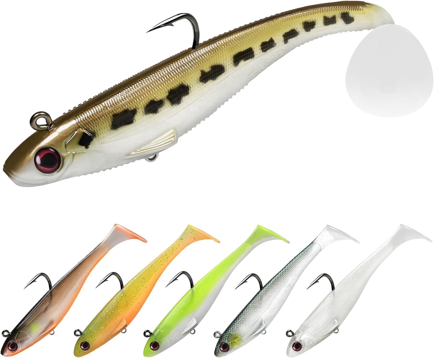 TRUSCEND Shadtale Soft Fishing Lures with BKK Hooks – Easy Catch: Trembly Sinking and Vibrating Swim for More Bites, Paddle Tail Swimbait for Bass, Trout, Crappie, Walleye, Ideal for Family Fishing