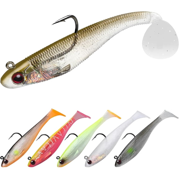 TRUSCEND Shadtale Soft Fishing Lures with BKK Hooks – Easy Catch: Trembly Sinking and Vibrating Swim for More Bites, Paddle Tail Swimbait for Bass, Trout, Crappie, Walleye, Ideal for Family Fishing
