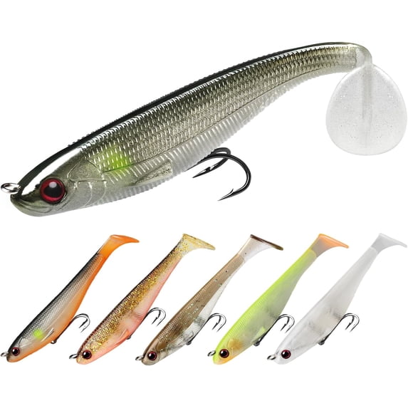 TRUSCEND Easy Catch Pre-Rigged Soft Lures, Unique Vibrating Swim Action and Trembly Sinking Move for More Bites, Amazing Soft Swimbait for Family Fishing, Fishing Lures for Bass Trout Crappie Walleye
