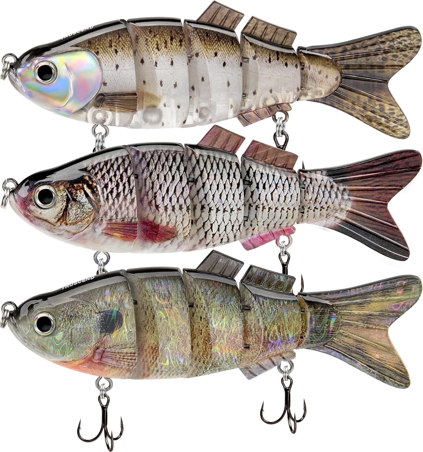 TRUSCEND Easy Catch SwimMax with BKK Hooks, Magic Noisy Wiggling and Vibrating Actions for More Bites, Lifelike Fishing Lures for Bass Trout Walleye Crappie, Strongest Dyneema Fiber Jointed Swimbait