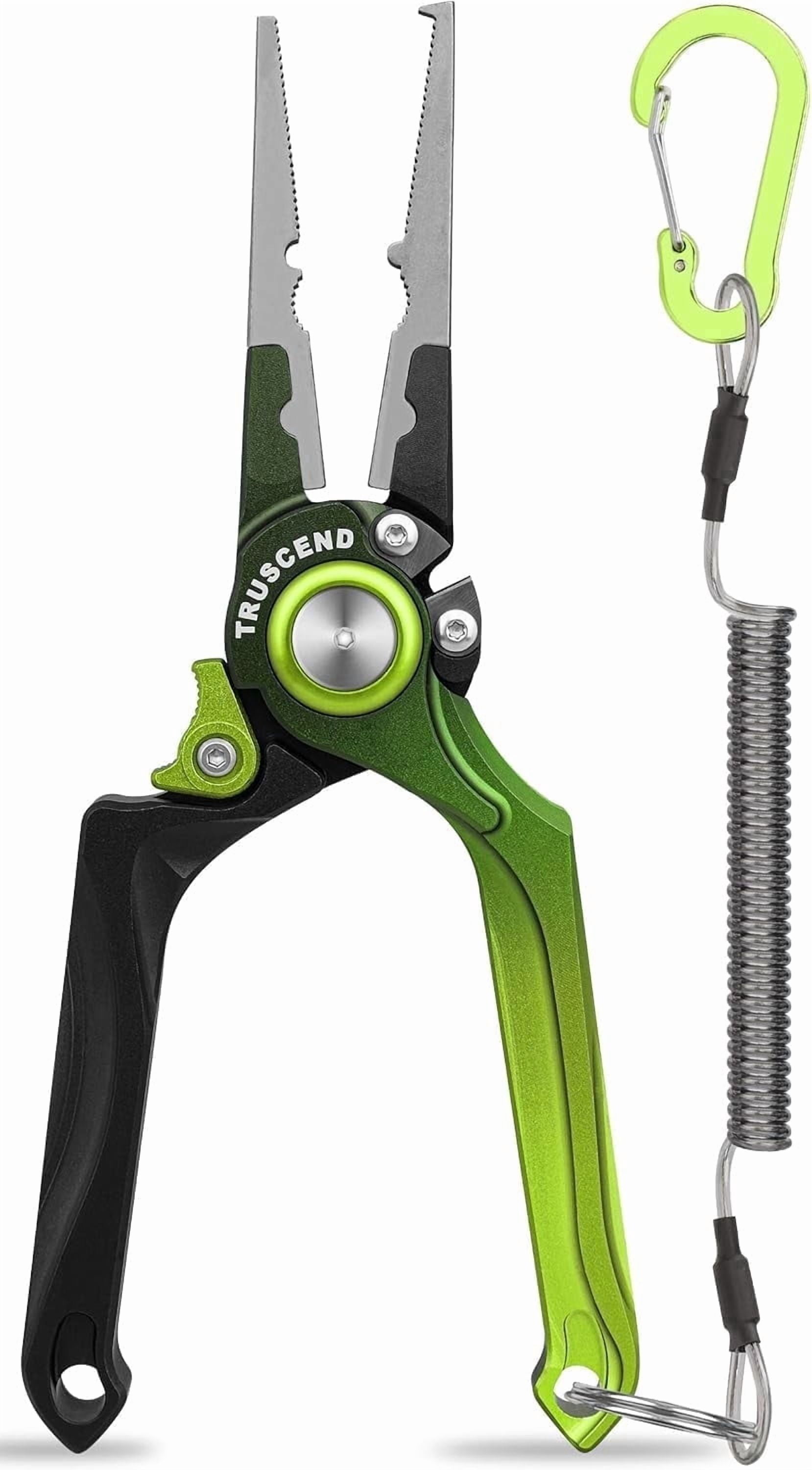 TRUSCEND Lockable Fishing Pliers with High Tungsten Cutter, Innovative Ergonomic Handy Handle, Saltwater Corrosion Resistant Teflon Coated Fishing Tool, Super Light Multi-Function Fishing Gifts