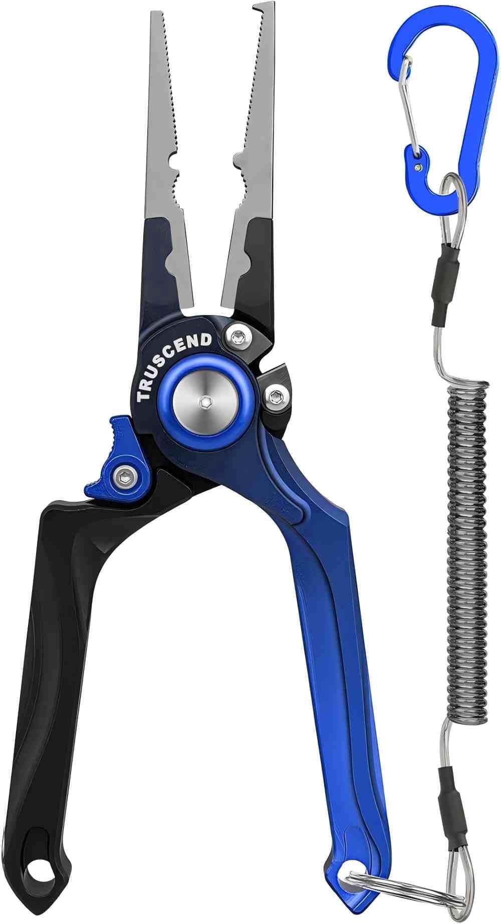 TRUSCEND Lockable Fishing Pliers with High Tungsten Cutter, Innovative Ergonomic Handy Handle, Saltwater Corrosion Resistant Teflon Coated Fishing Tool, Super Light Multi-Function Fishing Gifts