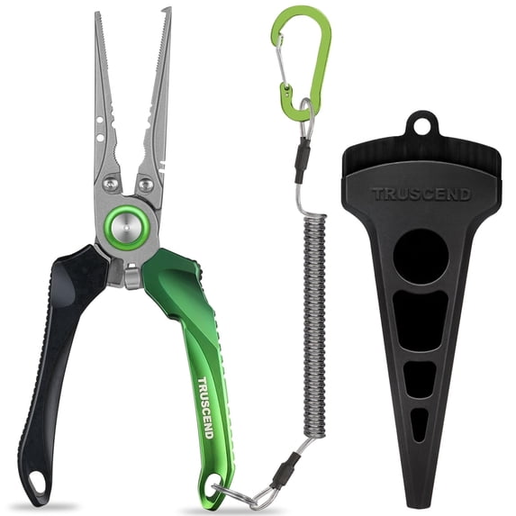TRUSCEND Lockable Fishing Pliers with High Tungsten Cutter, Innovative Ergonomic Handy Handle, Saltwater Corrosion Resistant Teflon Coated Fishing Tool, Super Light Multi-Function Fishing Gifts