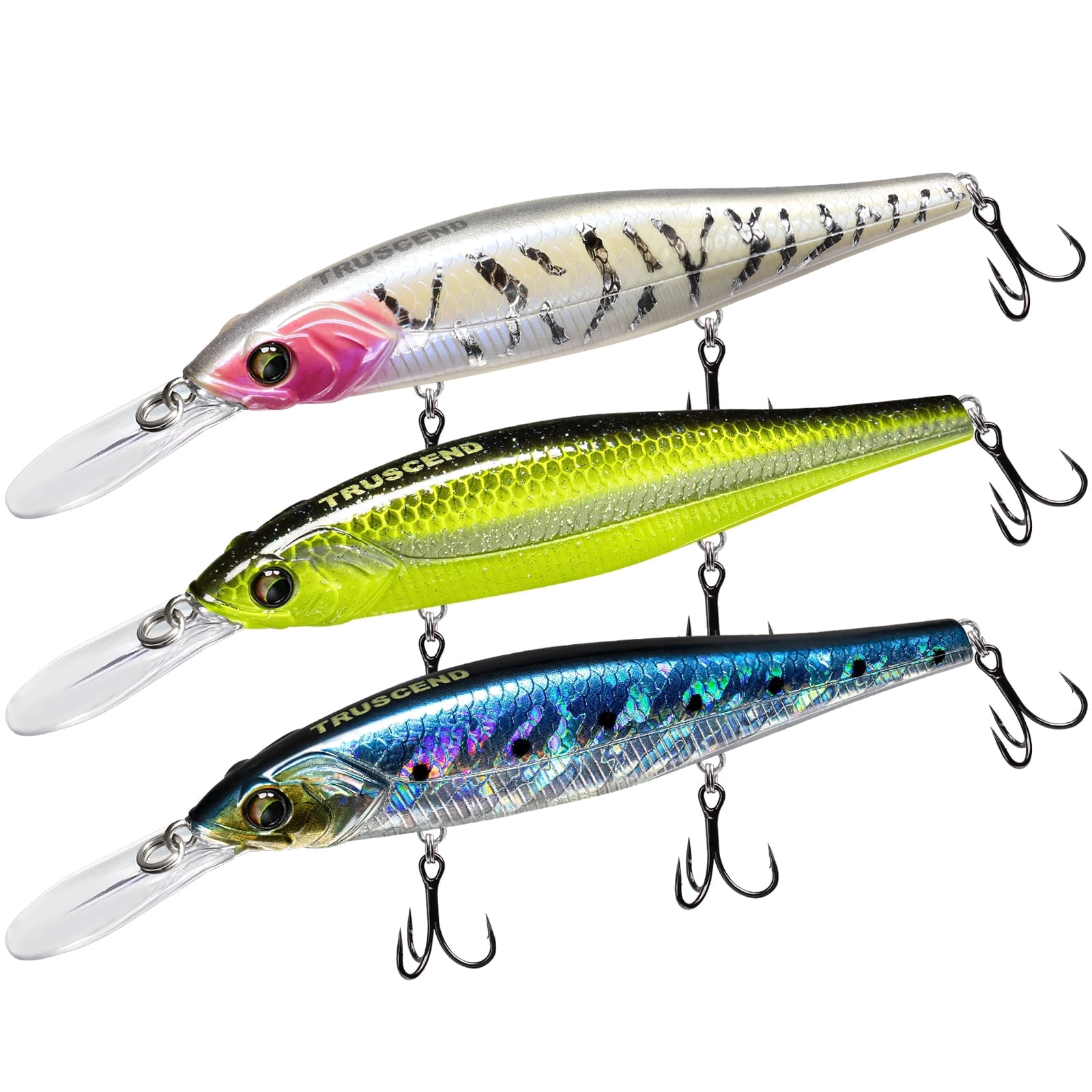 TRUSCEND Suspending Jerkbait with BKK Hook, Rattle Minnow Fishing Lures with Long Casting Weight Transfer System, Natural Wiggle Action Twitchbait, Freshwater Bait for Bass Walleye Pike Trout Striper