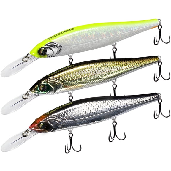TRUSCEND Suspending Jerkbait Fishing Lures, Precision-Engineered Minnow Lures with Sound, Cast Farther, Glow Brighter and Rattle Louder Jerkbaits for Black Bass Walleye Pike