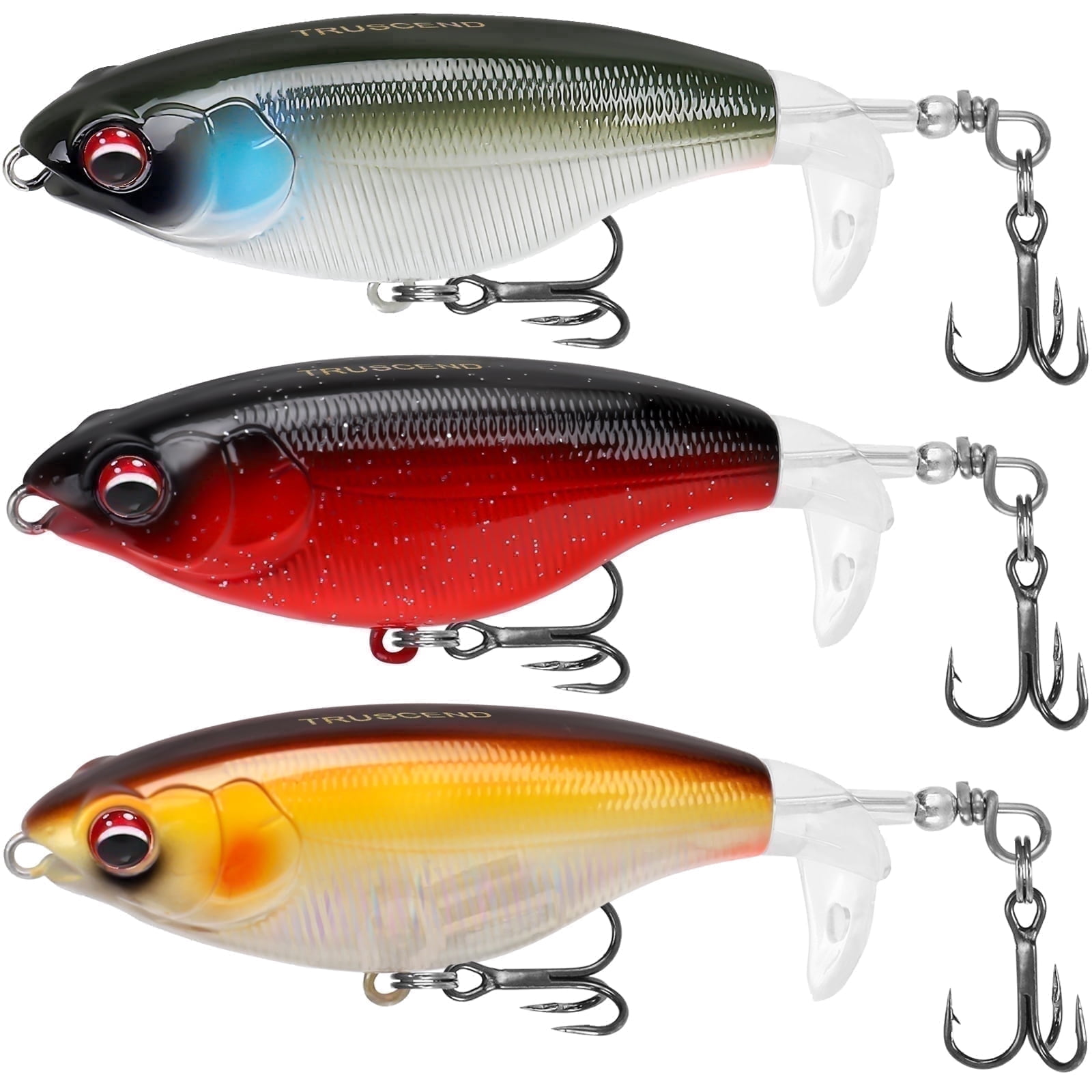 TRUSCEND Popobait Fishing Lures with BKK Hooks, Easy Catch: Instant Startup, Longer Cast, Balanced Spray/Sound/Swim, Topwater Plopper Bait for Bass, Walleye, Catfish, Pike, Great for Family Fishing