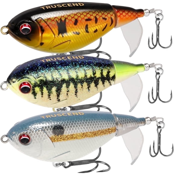 TRUSCEND Popobait Fishing Lures with BKK Hooks, Easy Catch: Instant Startup, Longer Cast, Balanced Spray/Sound/Swim, Topwater Plopper Bait for Bass, Walleye, Catfish, Pike, Great for Family Fishing