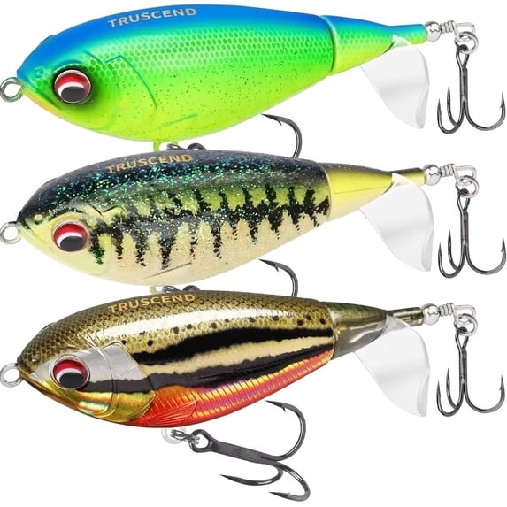 TRUSCEND Top Water Bass Lures with BKK Hooks, Top Water Whopper Plopper Lure for Freshwater or Saltwater, Fishing Lures for Trout Catfish Pike, Surface Wobble PoPobait Baits Fishing Gifts for Men