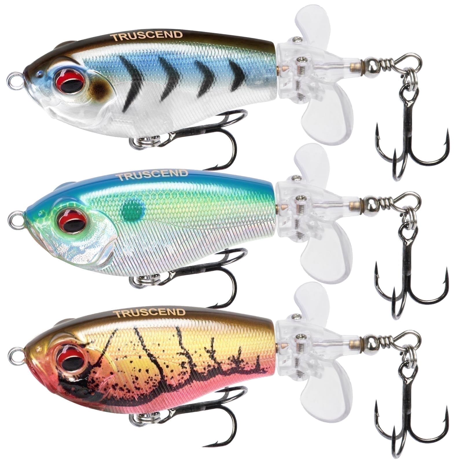 TRUSCEND Popobait Fishing Lures with BKK Hooks, Easy Catch: Instant Startup, Longer Cast, Balanced Spray/Sound/Swim, Topwater Plopper Bait for Bass, Walleye, Catfish, Pike, Great for Family Fishing