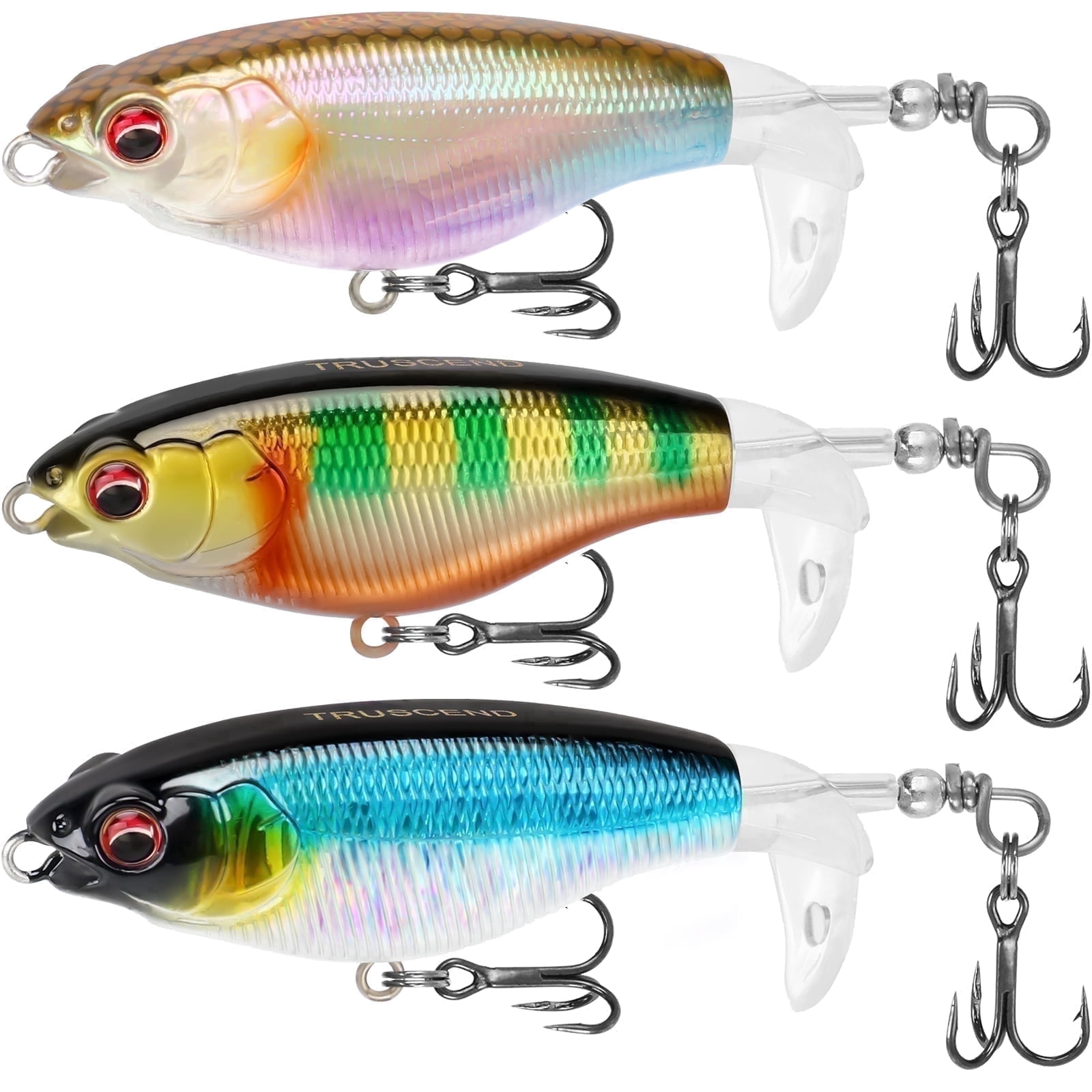 TRUSCEND Popobait Fishing Lures with BKK Hooks, Easy Catch: Instant Startup, Longer Cast, Balanced Spray/Sound/Swim, Topwater Plopper Bait for Bass, Walleye, Catfish, Pike, Great for Family Fishing