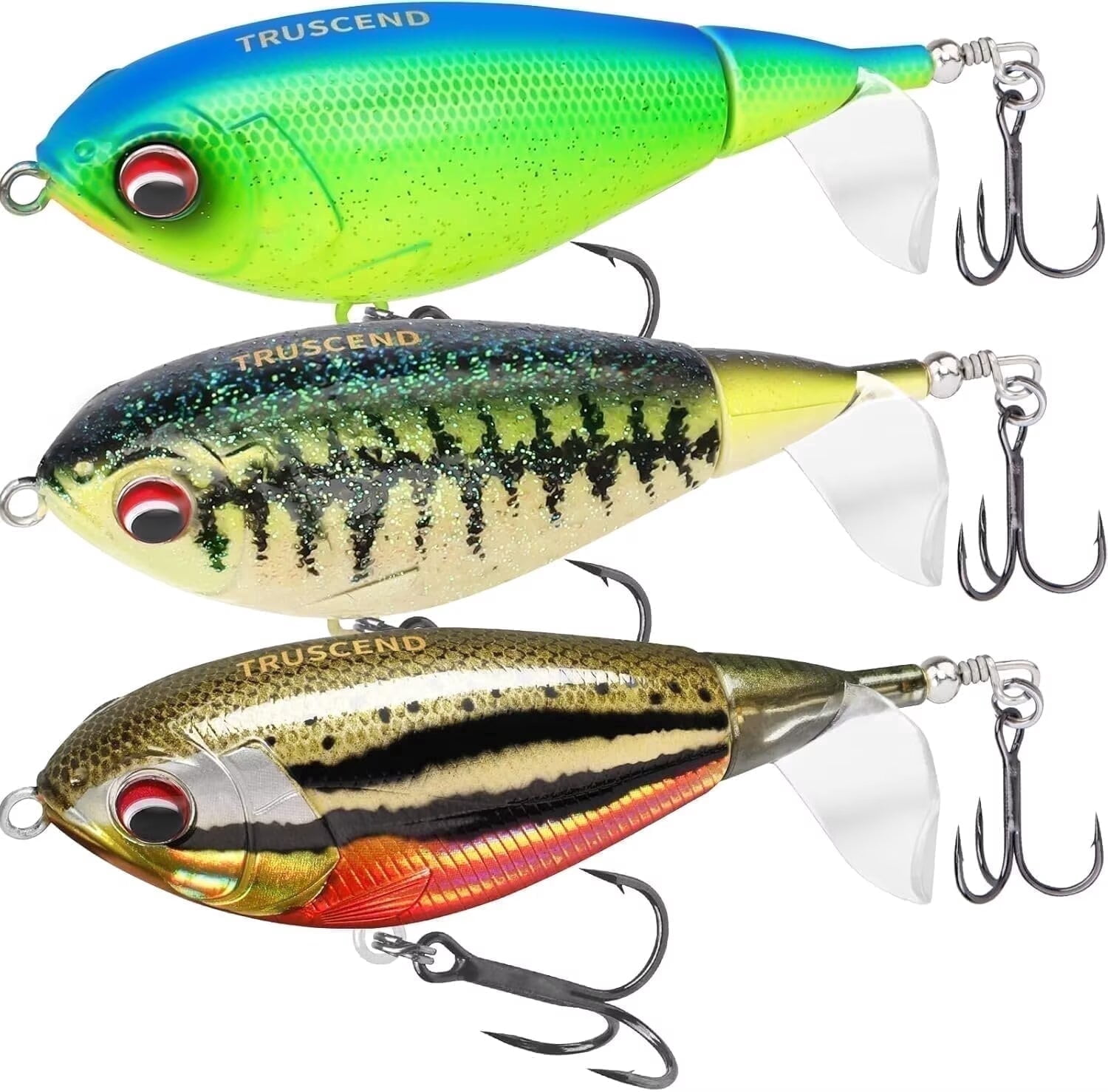TRUSCEND Popobait Fishing Lures with BKK Hooks, Easy Catch: Instant Startup, Longer Cast, Balanced Spray/Sound/Swim, Topwater Plopper Bait for Bass, Walleye, Catfish, Pike, Great for Family Fishing