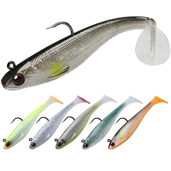 TRUSCEND Easy Catch Pre-Rigged Soft Lures, Unique Vibrating Swim Action and Trembly Sinking Move for More Bites, Amazing Soft Swimbait for Family Fishing, Fishing Lures for Bass Trout Crappie Walleye