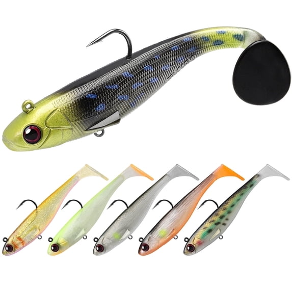 TRUSCEND Easy Catch Pre-Rigged Soft Lures, Unique Vibrating Swim Action and Trembly Sinking Move for More Bites, Amazing Soft Swimbait for Family Fishing, Fishing Lures for Bass Trout Crappie Walleye