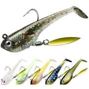TRUSCEND 6 Packs Bass Fishing Jigs, Soft Fishing Lures Paddle Tail Spinner Baits with Handmade Lead Heads for Bass Trout Walleye Musky Gifts for Men Dad 2.3in/0.4oz