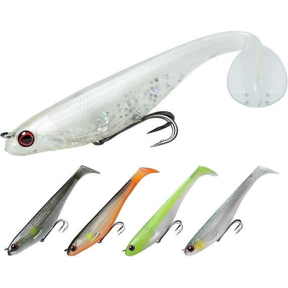 TRUSCEND Easy Catch Pre-Rigged Soft Lures, Unique Vibrating Swim Action and Trembly Sinking Move for More Bites, Amazing Soft Swimbait for Family Fishing, Fishing Lures for Bass Trout Crappie Walleye