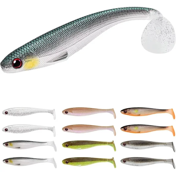 TRUSCEND Shadtale Easy Catch Soft Fishing Lures, Unique Vibration and Action for Various Rigs, Paddle Tail Swimbaits Trailer for Bass, Trout, Crappie, Walleye, Redfish, Saltwater & Freshwater Fishing