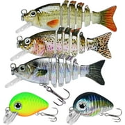 TRUSCEND Fishing Lures for Bass, 3 Multi Jointed Swimbaits with 2 Crankbaits, Slow Sinking Swimming Lures Freshwater Saltwater, Lifelike Walleye Pike Bass Lures, Fishing Gear Plugs Baits