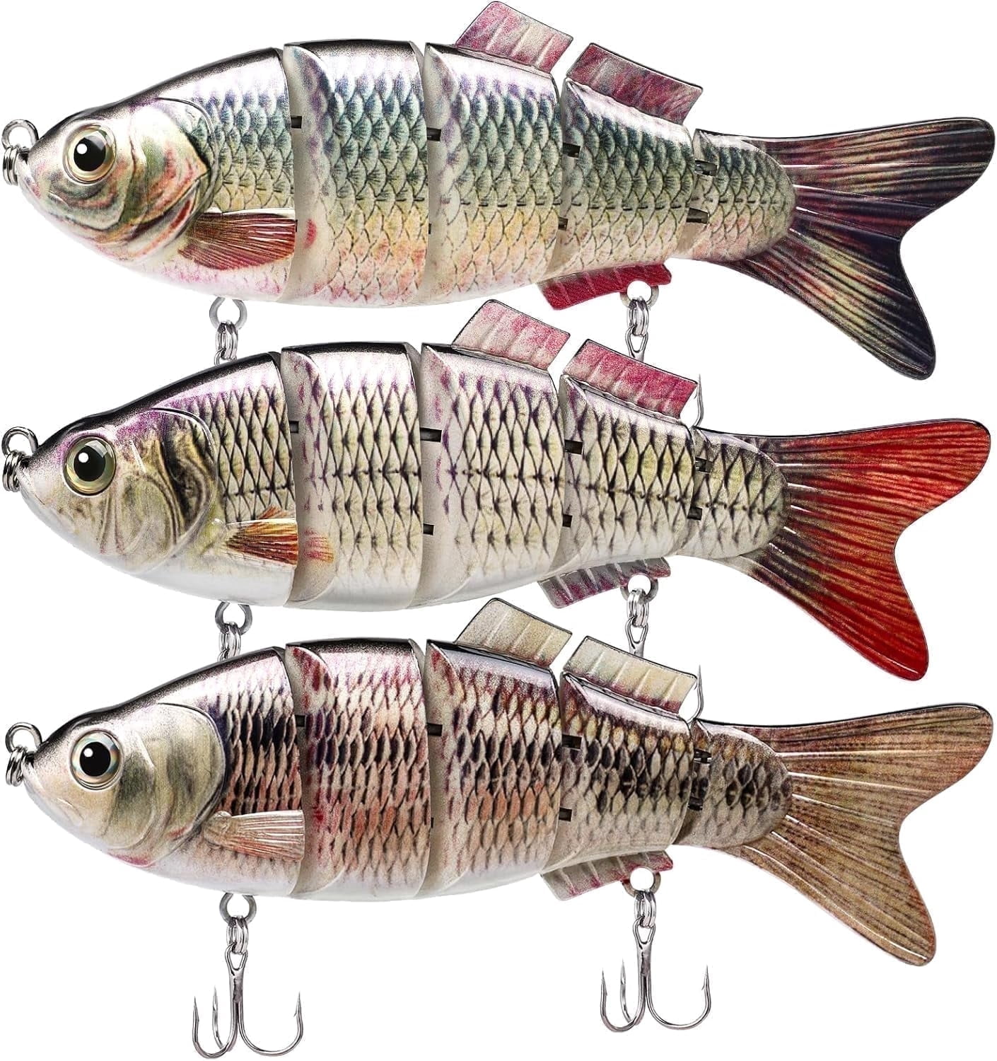 TRUSCEND Easy Catch SwimMax with BKK Hooks, Magic Noisy Wiggling and Vibrating Actions for More Bites, Lifelike Fishing Lures for Bass Trout Walleye Crappie, Strongest Dyneema Fiber Jointed Swimbait