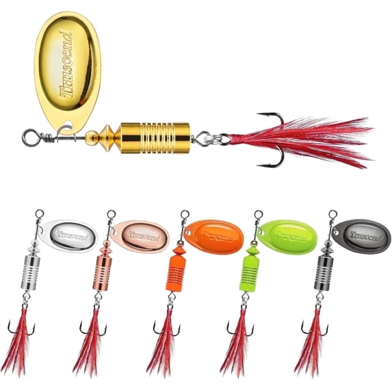 TRUSCEND Swimming or Jigging Fishing Spinners with Two-Way Spinning Spoons System, Rooster Tail Fishing Lures with Flash Copper Body & Blade Freshwater and Saltwater Blade Bait for Bass Walleye Trout