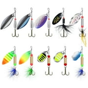 TRUSCEND 12Pcs Rooster Tail Spinnerbaits Fishing Lures, Bass Fishing Jigs with Two-Way Spinning Spoons System, Freshwater Saltwater Crappie Jigs, Blade Baits for Bass Trout Walleye 3in/0.23oz