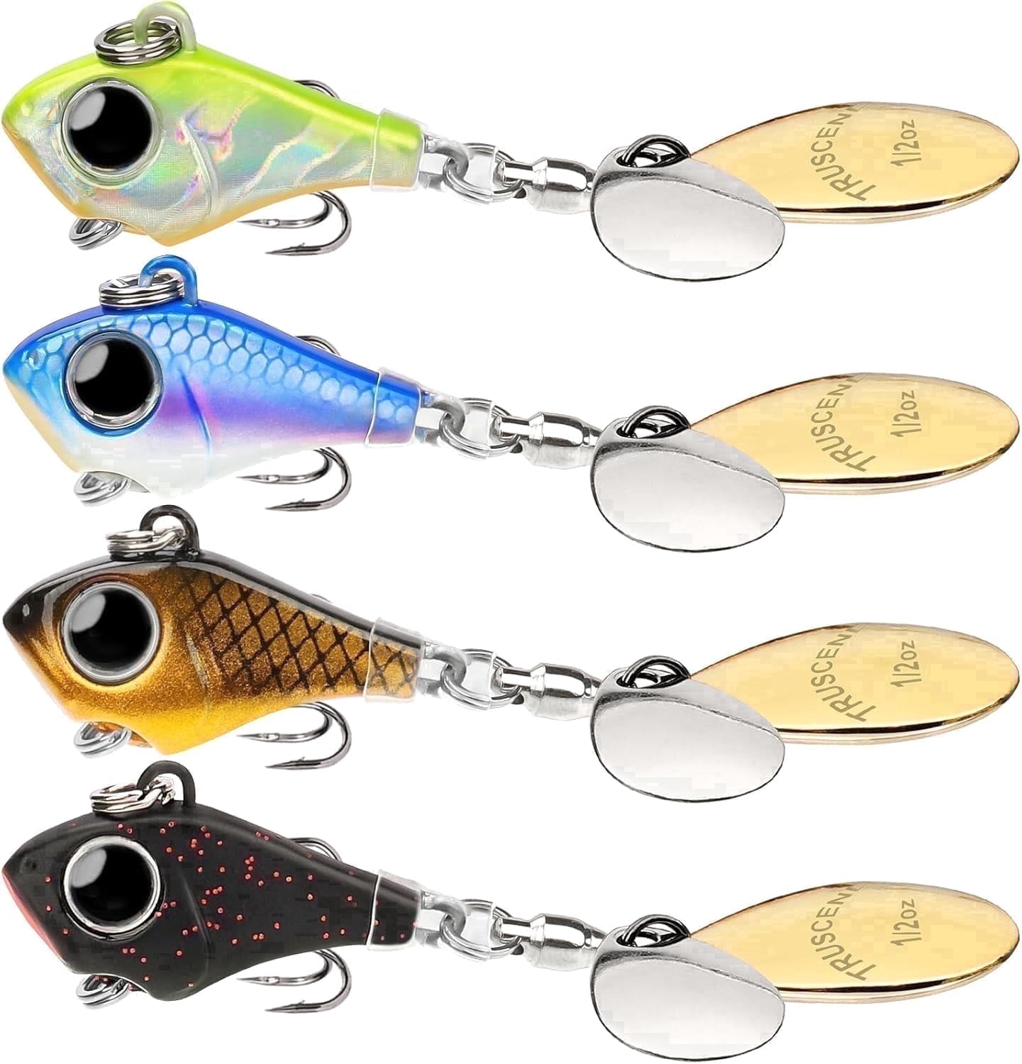 TRUSCEND Vibespinner Lures with BKK Hooks – Easy Catch: 4 Actions (Vibrate/Swim/Flash/Jig) for More Bites, Longer Cast Search Bait – Jigs for Bass, Crappie, Trout– Ideal for Family Fishing