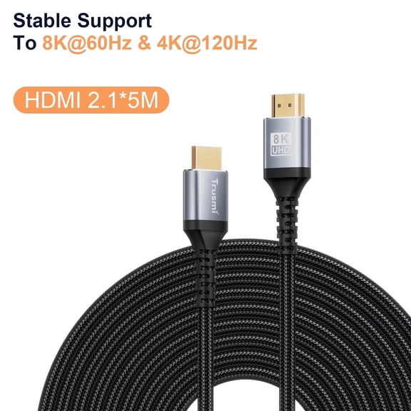 TRUSMI UHD 2.1 Cable 16ft, 8K@60Hz 4K@120Hz High Speed UHD Cord, Braided Ultra HD Cable for TV, Monitor, PS5, Xbox Series X, Projector, eARC