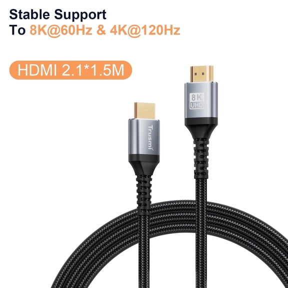 TRUSMI UHD 2.1 Cable 5ft, 8K@60Hz 4K@120Hz High Speed UHD Cord, Braided Ultra HD Cable for TV, Monitor, PS5, Xbox Series X, Projector, eARC