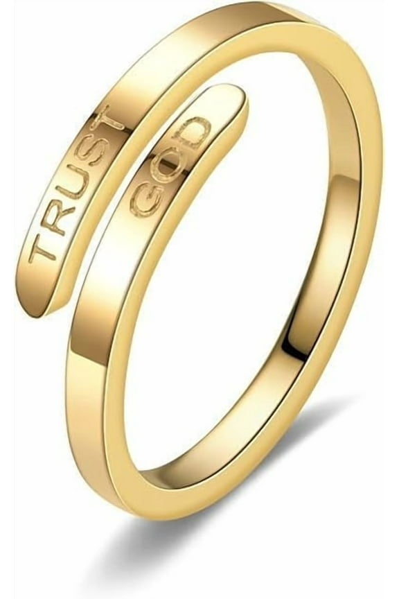 TRUST GOD Ring for Women Inspirational Ring Fashional Stainless Steel Adjustable Religious Faith Rings for Couples Jewelry Gifts