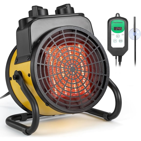 TRUSTECH Greenhouse Heater with Digital Thermostat, 1500W Small Outdoor Space Heater, 3S Heating & 3 Modes, 90 Tilt, Overheat Protection, Tent Heater for Camping, Grow Tent, Patio, Garage, Indoor