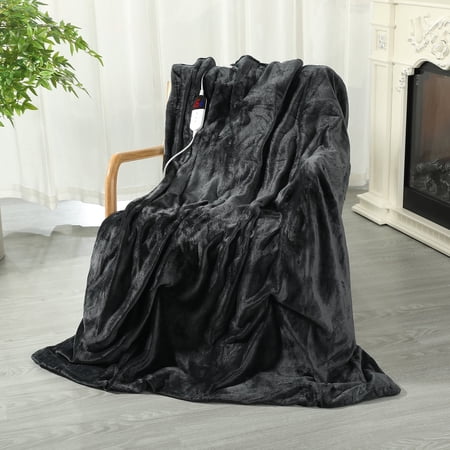 TRUSTWARMTH Electric Heated Blanket Throw 50"x60" with 6 Heating Levels 4 Hours Auto off Fast Heating Over-Heated Protection Ultra Soft Warm Flannel,Warm Gifts,Dark Gray