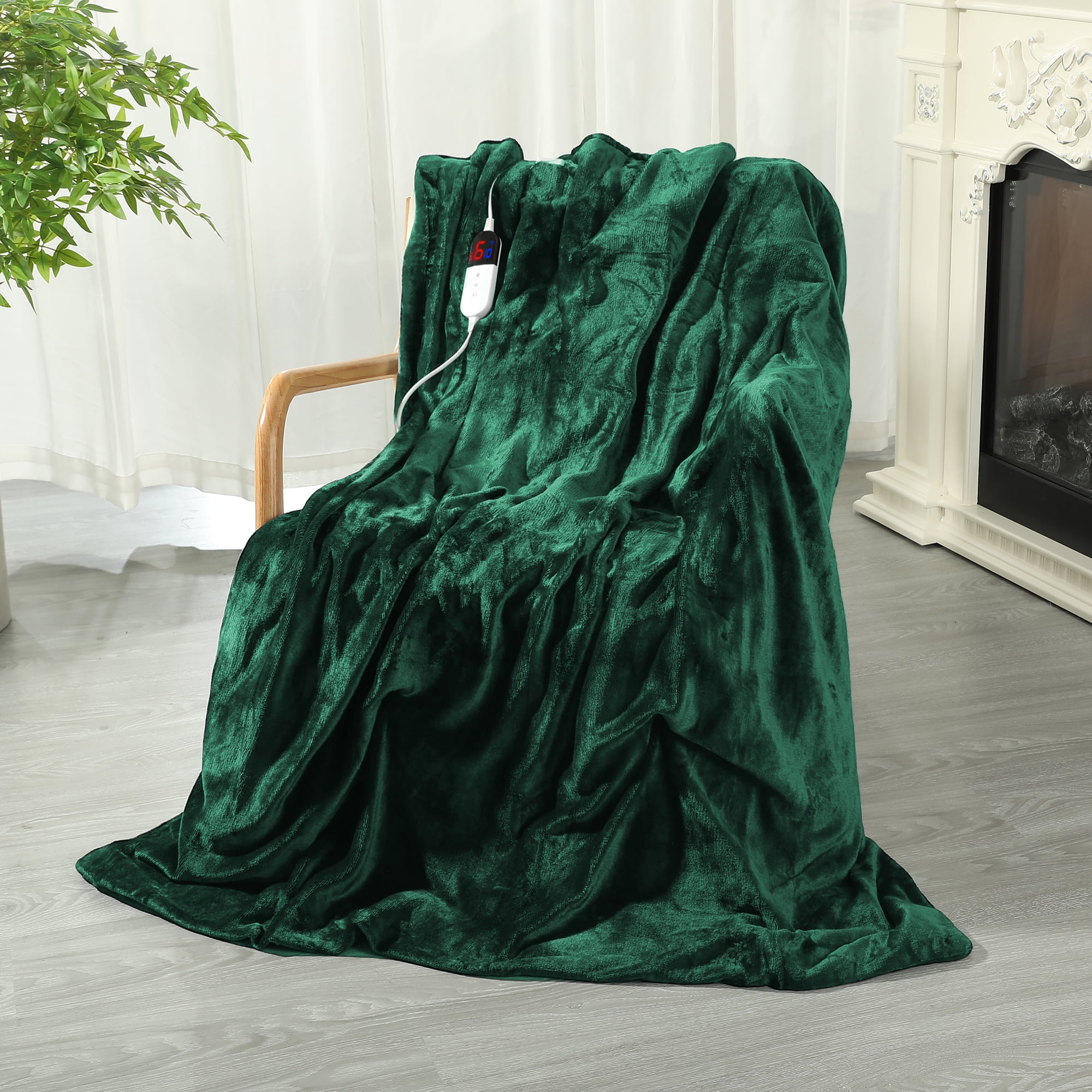 TRUSTWARMTH Electric Heated Blanket Throw 50"x60" with 6 Heating Levels 4 Hours Auto off Fast Heating Over-Heated Protection Ultra Soft Warm Flannel,Warm Gifts,Green