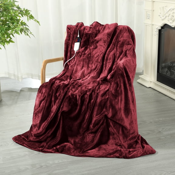 TRUSTWARMTH Electric Heated Blanket Throw 50"x60" with 6 Heating Levels 4 Hours Auto off Fast Heating Over-Heated Protection Ultra Soft Warm Flannel,Warm Gifts,Red
