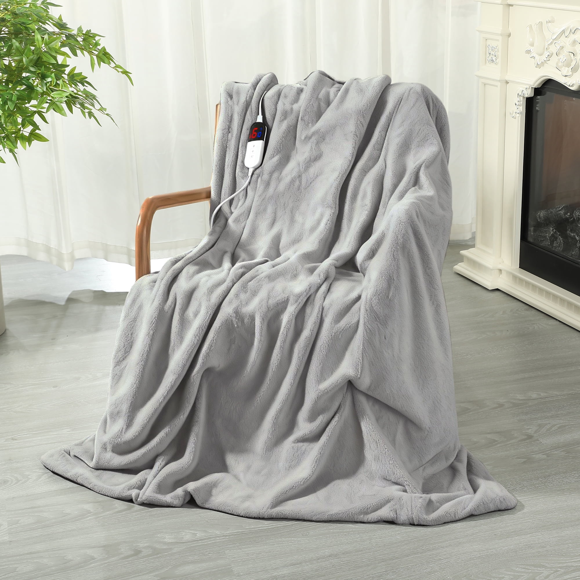 TRUSTWARMTH Electric Heated Blanket Twin Size 62"x84" with 6 Heating Levels 10 Hours Auto off Fast Heating Over-Heated Protection Ultra Soft Warm Flannel ETL Certified,Warm Gifts, Light Gray