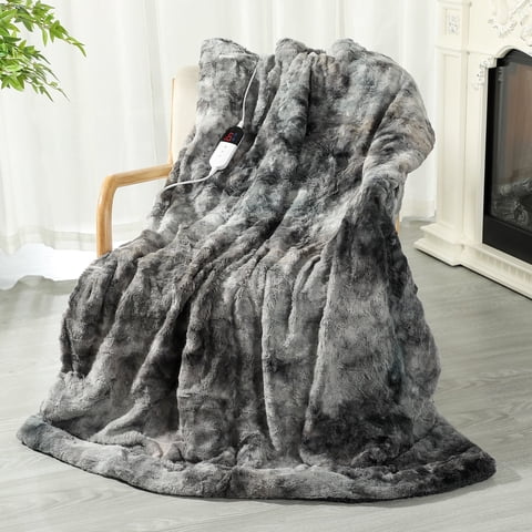 TRUSTWARMTH Electric Heated Throw Blanket - Faux Fur Sherpa 50"x60" Fast Heating Bed Blankets Throw with 6 Heating Levels & 4 Hours Auto off, Over-Heat Protection ETL, Dark Gray