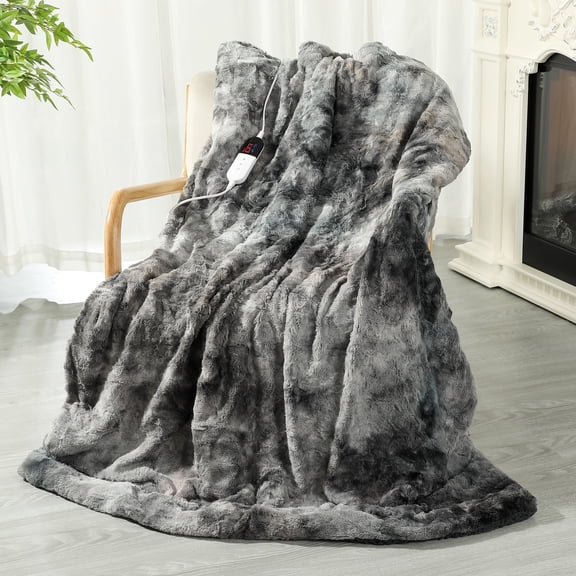 TRUSTWARMTH Electric Heated  Blanket Twin Size- Faux Fur Sherpa 62"x84" Fast Heating Bed Blankets Throw with 6 Heating Levels & 10 Hours Auto Off, Over-Heat Protection ETL, Dark Gray