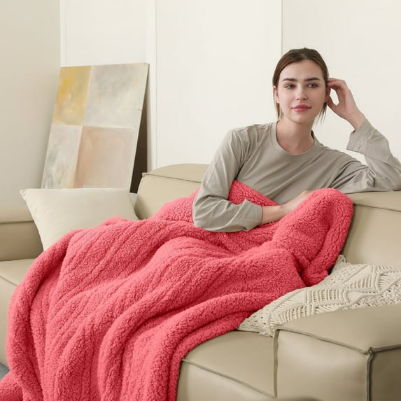 TRUSTWARMTH Electric Throw Blanket 50" x 60" with 5 Heating Levels and 4 Hours Auto off Double Sherpa, Pink