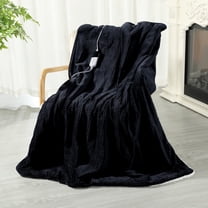 TRUSTWARMTH Heated Blanket Electric Blanket Throw Waffle, 50" x 60" with Sherpa Fleece Fast Heating Blanket 6 Heating Levels & 4 Hours Auto off ETL Certification, Black