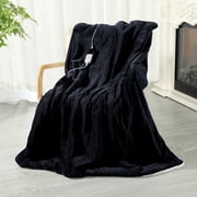 TRUSTWARMTH Electric Heated Blanket Throw - 50" x 60" Fast Heating Blanket with 6 Heating Levels & 4 Hours Auto off, Soft Sherpa & Waffle Pattern,Black