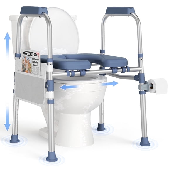 TRUSTWARMTH Toilet Seat Risers for Seniors, FSA HSA Eligible 450lb Raised Toilet Seat with Handles, Adjustable Width & Height, Tool-Free Assembly, Fit Any Toilet, Dark Blue