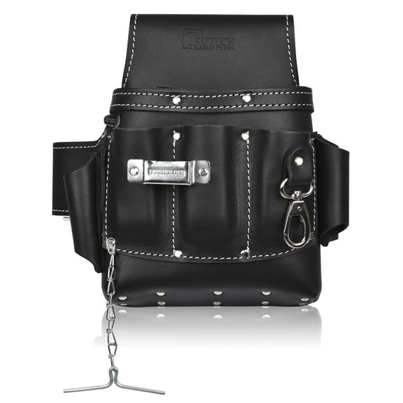 TRUTUCH Grain Leather Electrician Tool Pouch | Carpenter Tool Pouch | Electric Tool Bag | Electrician Bag | Leather Tool Belt (Black) C94